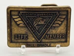 North American Fishing Club Life Member Belt Buckle Vintage Collectible USA
